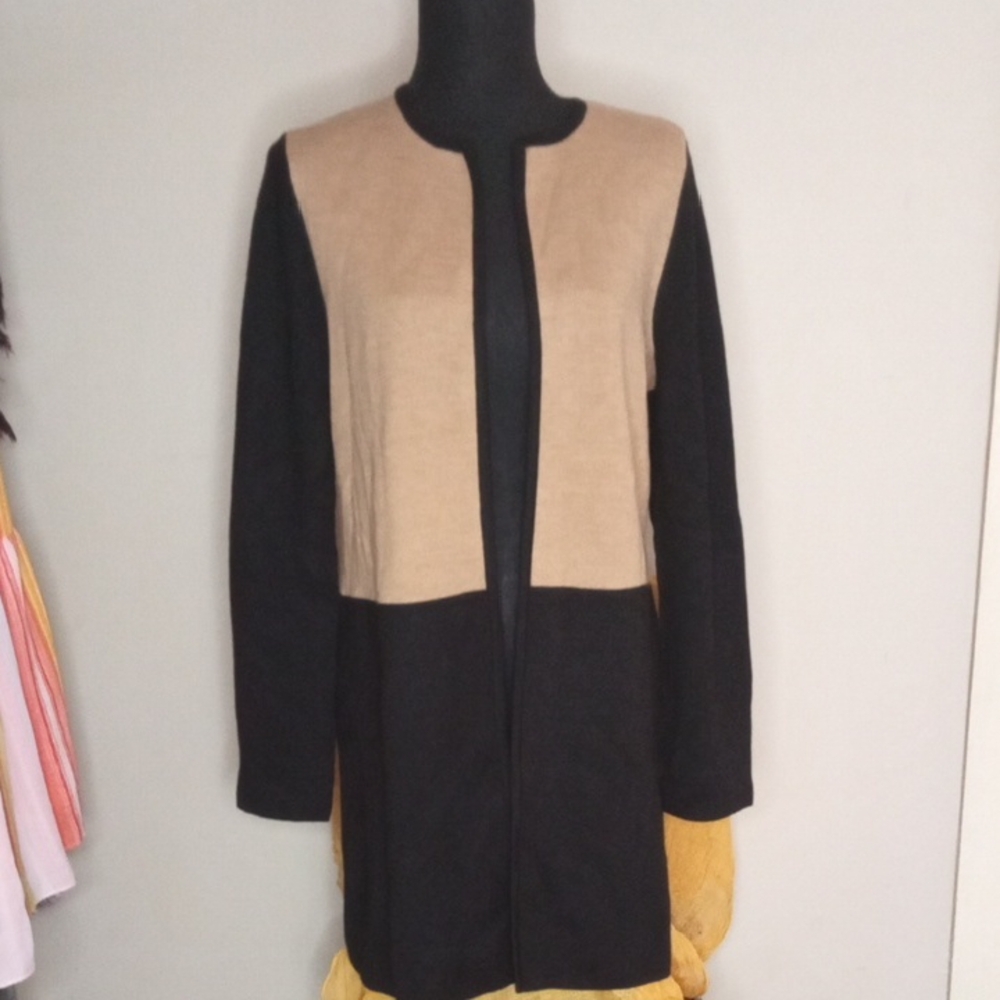 Talbots Colorblock Two-Tone Women's Open Front Sweater Cardigan Size Medium